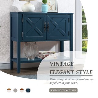 35" Navy Blue Console Table Sideboard Sofa Table for Living Room - Bed ...